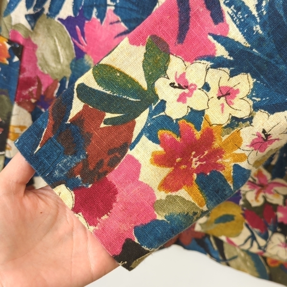 Casual Corner 80's Vintage Floral Lightweight Linen Blend Boxy Blazer Jacket L - Picture 10 of 12